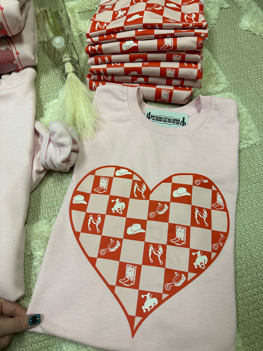 Western Checkered Heart Valentines Graphic