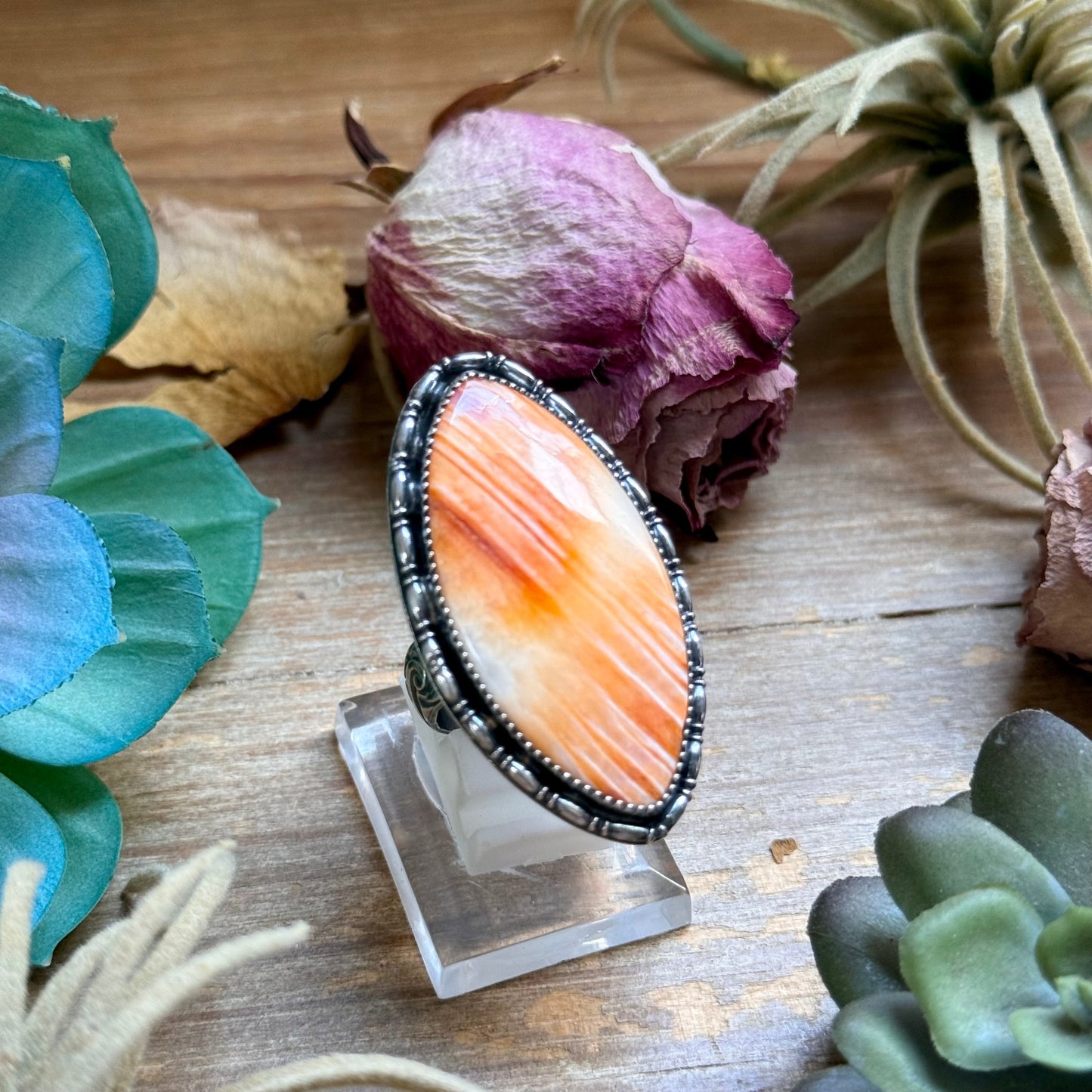MJ Ring - Orange Spiny Oyster Adjustable Ring