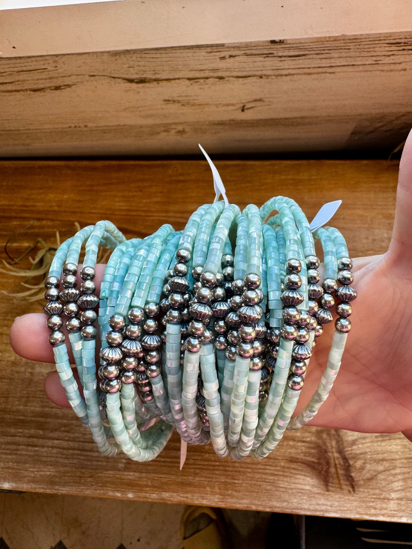 Blue shell heishi choker with Sterling Silver Pearls