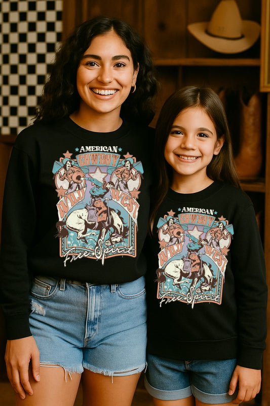 American Cowboy Wild West Free Spirit Matching Mom & Me Sweatshirt – Graphic Tee, Long Sleeve & Crewneck.