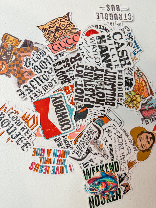 Mystery 3-Pack Sticker Bundle – Die Cut Waterproof Funny Western Surprise Stickers