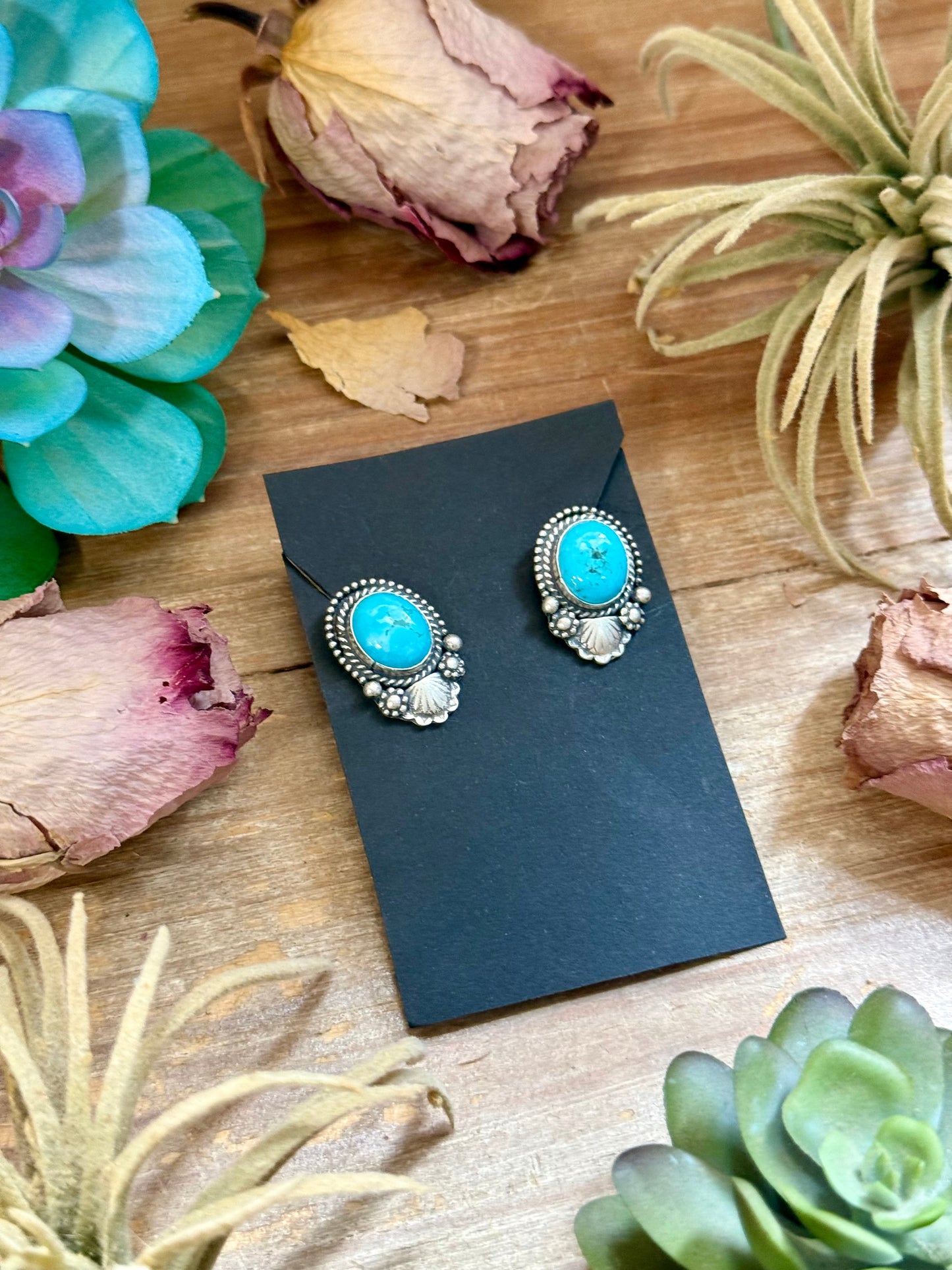 45 - Sterling Silver Kingman Turquoise Stud Earrings by Shay Pfeiffer