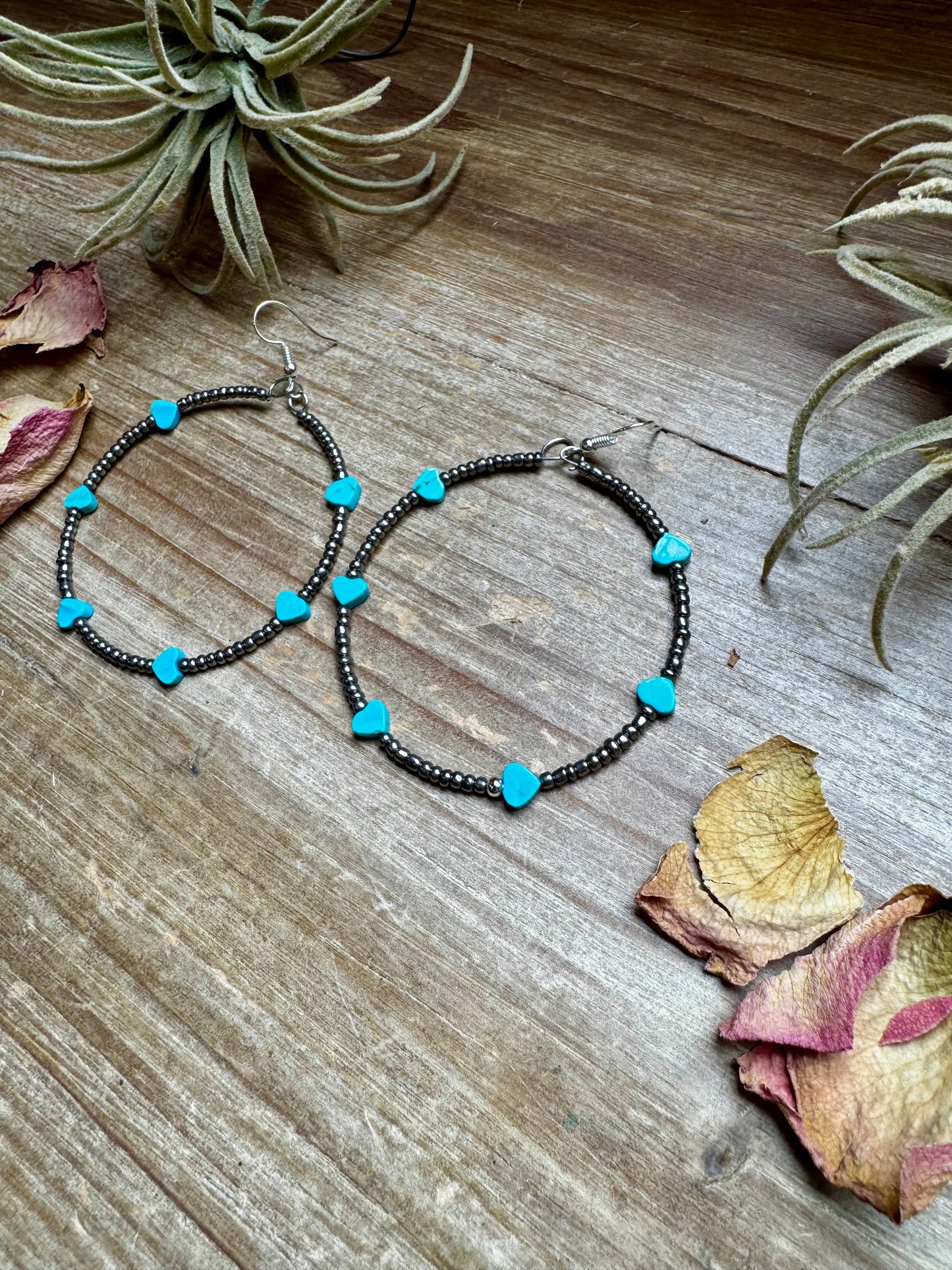 Turquoise Verasite heart hoops