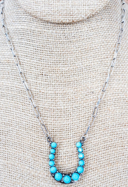 TURQUOISE HORSESHOE SILVERTONE NECKLACE