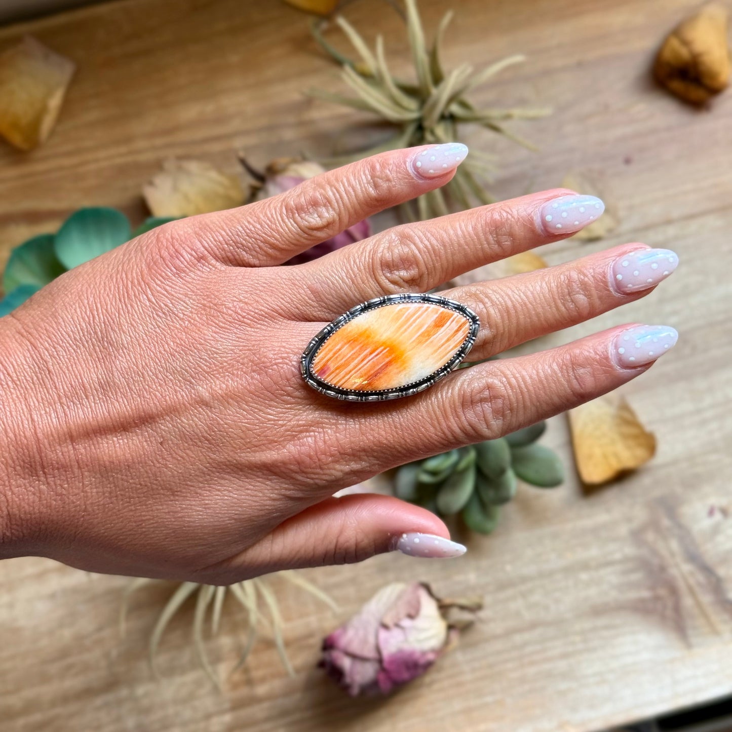 MJ Ring - Orange Spiny Oyster Adjustable Ring