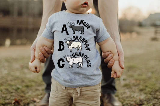 ABC Cattle Breeds Kids Gildan Sport Grey Shirt – Graphic Tee, Long Sleeve & Crewneck.