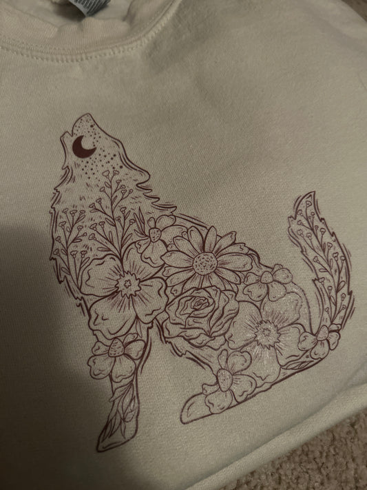 Floral Coyote Outline Crewneck