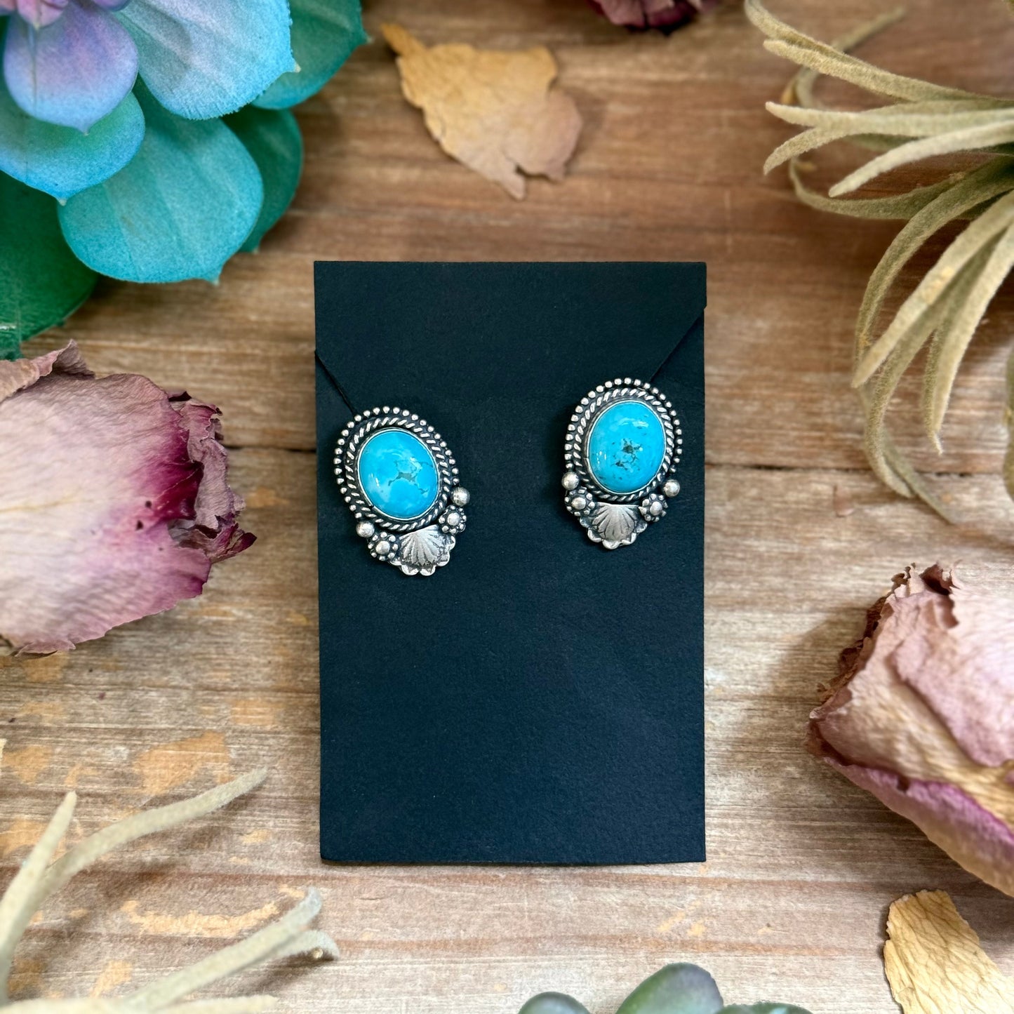 45 - Sterling Silver Kingman Turquoise Stud Earrings by Shay Pfeiffer