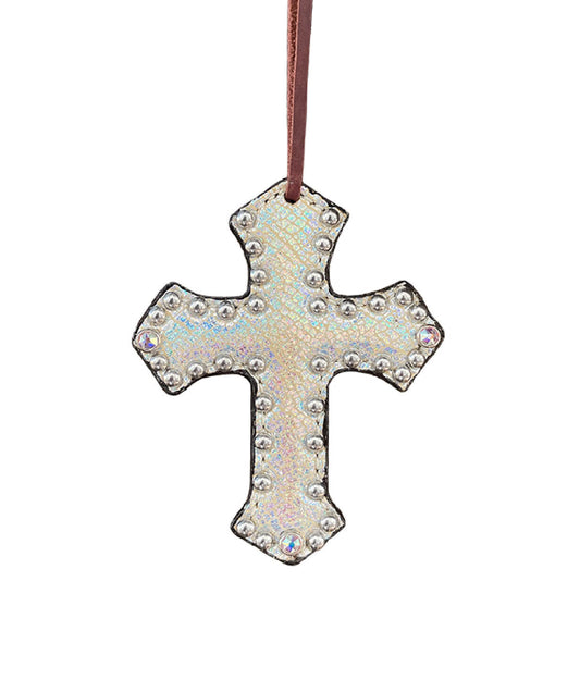 108-J8 Cross toast leather holographic overlay with crystals and spots