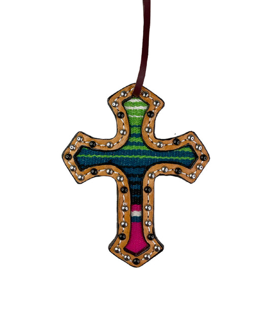108-SERAPE Cross golden leather serape inlay with spots
