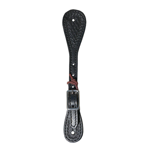 370-KA Ladies and kid's spur straps black leather basket tooled