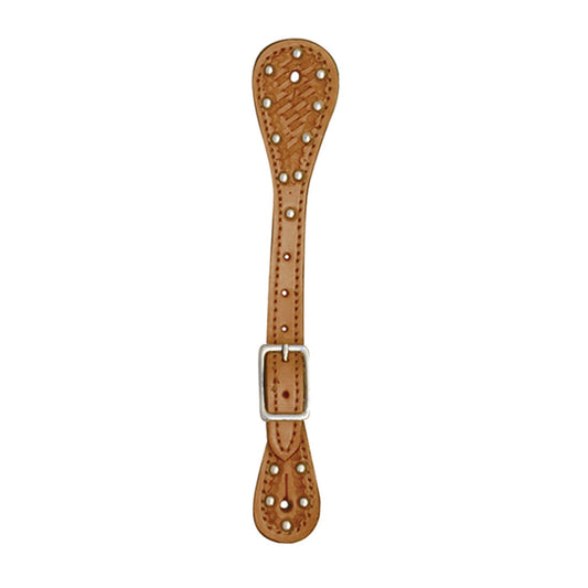 370-KP Ladies and kid's spur straps golden leather basket tooled with spots
