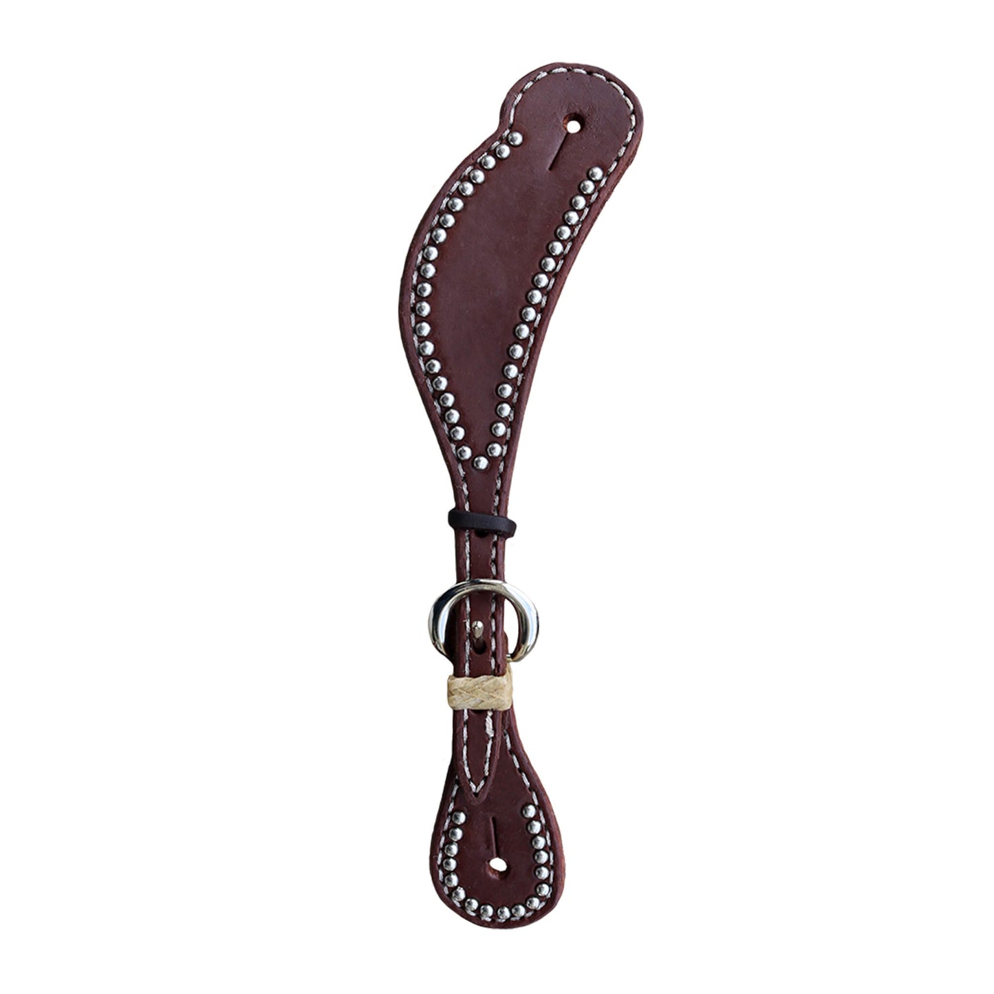 382-HP Ladies spur straps heavy oiled chocolate leather with spots