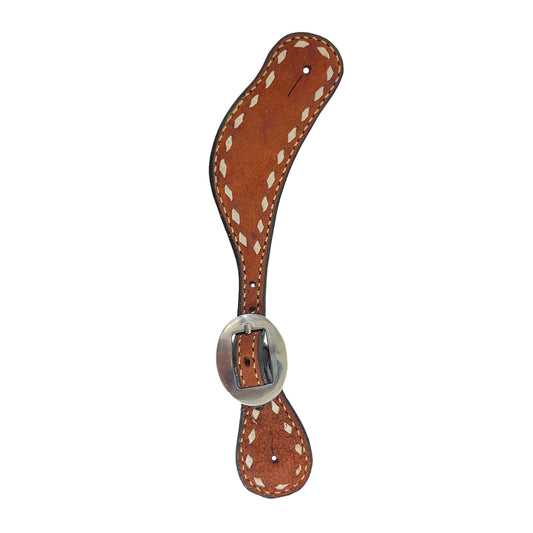 382-TBS Ladies spur straps rough out toast leather with buckstitch