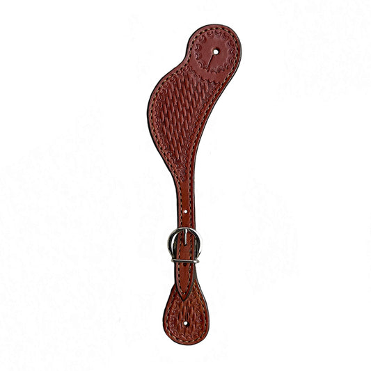 382-TK Ladies spur straps toast leather basket tooled