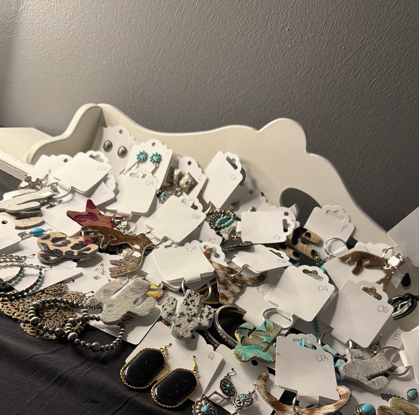 Faux Turquoise Beaded Teardrop Hoop Earrings – Silver Western Cowgirl Dangle Earrings