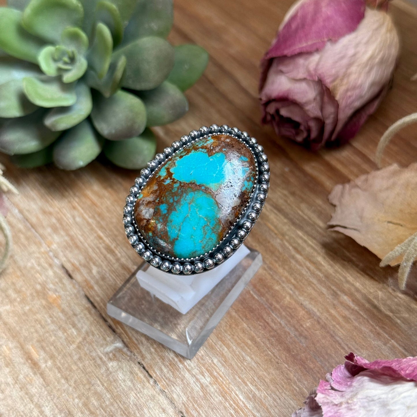 MJ Blue Turquoise Ring – Sterling Silver Adjustable Band
