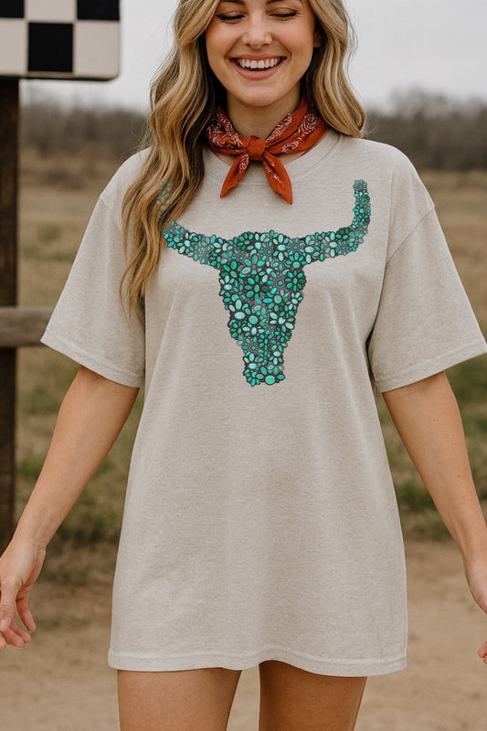 Turquoise Cluster Longhorn Western Shirt – Graphic Tee, Long Sleeve & Crewneck