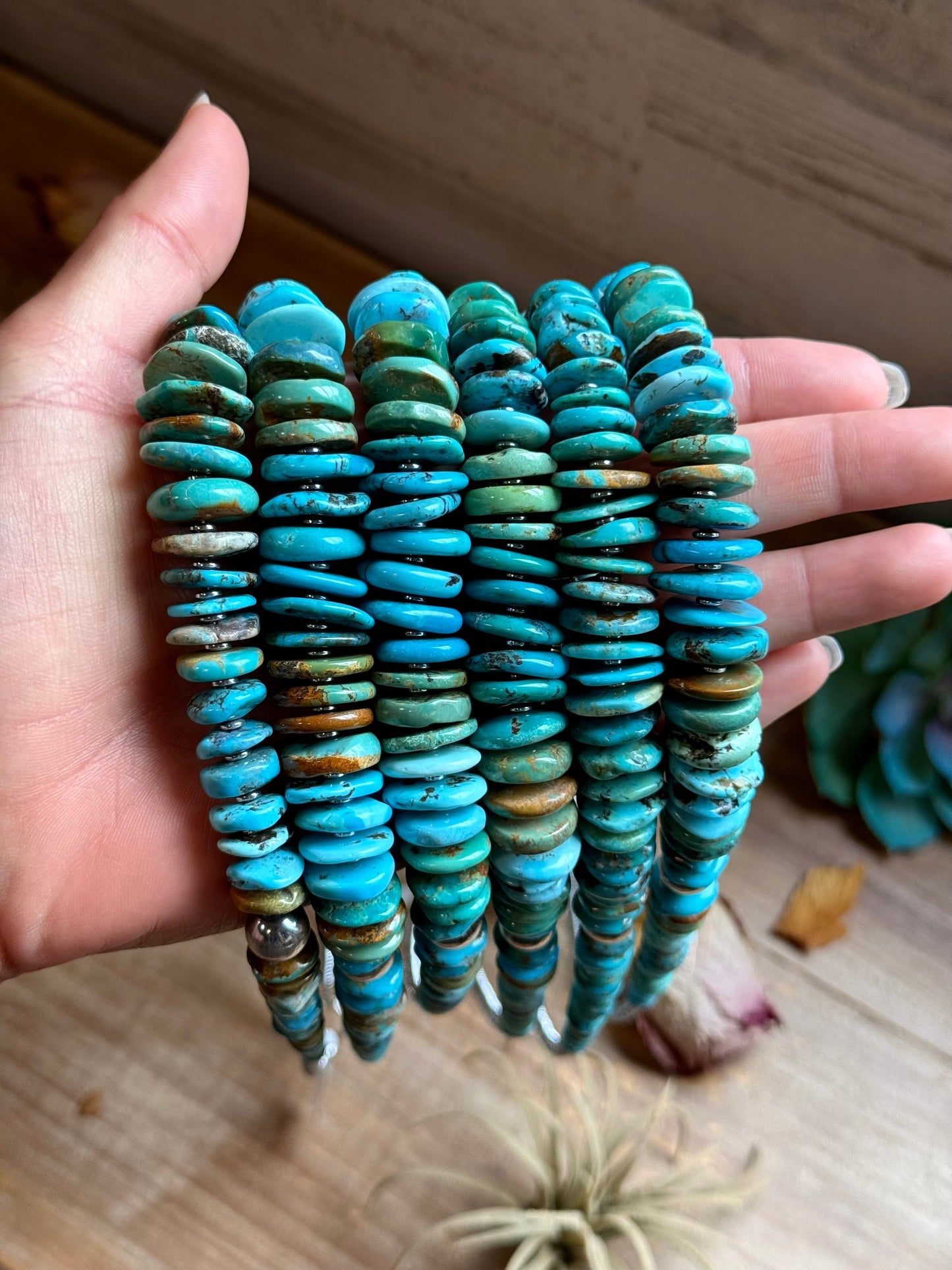 Tri-Color Turquoise Graduated Necklace with Hematite & Sterling Silver Accents – 23”
