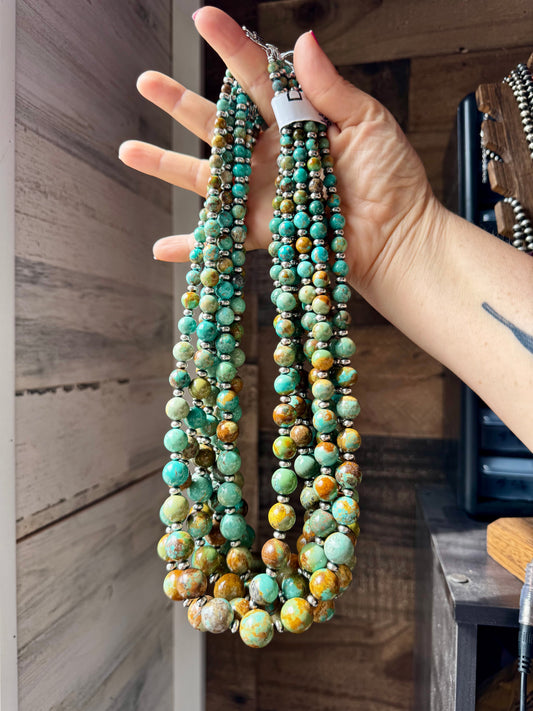 24-Inch Graduated Turquoise Necklace with Sterling Silver Saucers – One-of-a-Kind