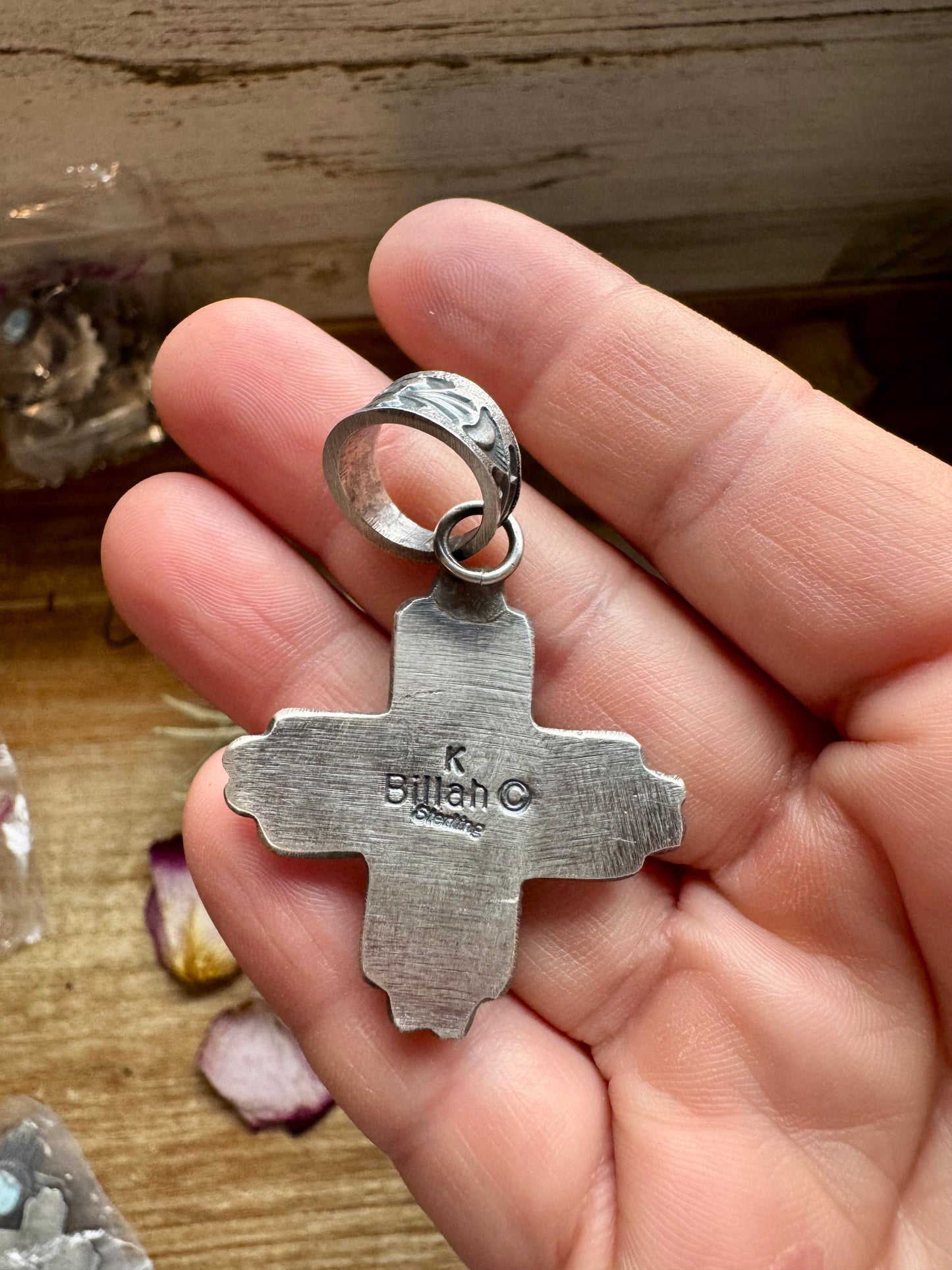 Zia Symbol Pendant with Sonoran Gold Turquoise – Sterling Silver – Native Made by K. Billah – Fits 8mm