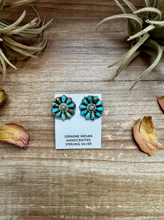 Cluster Earrings – Genuine Turquoise & Sterling Silver