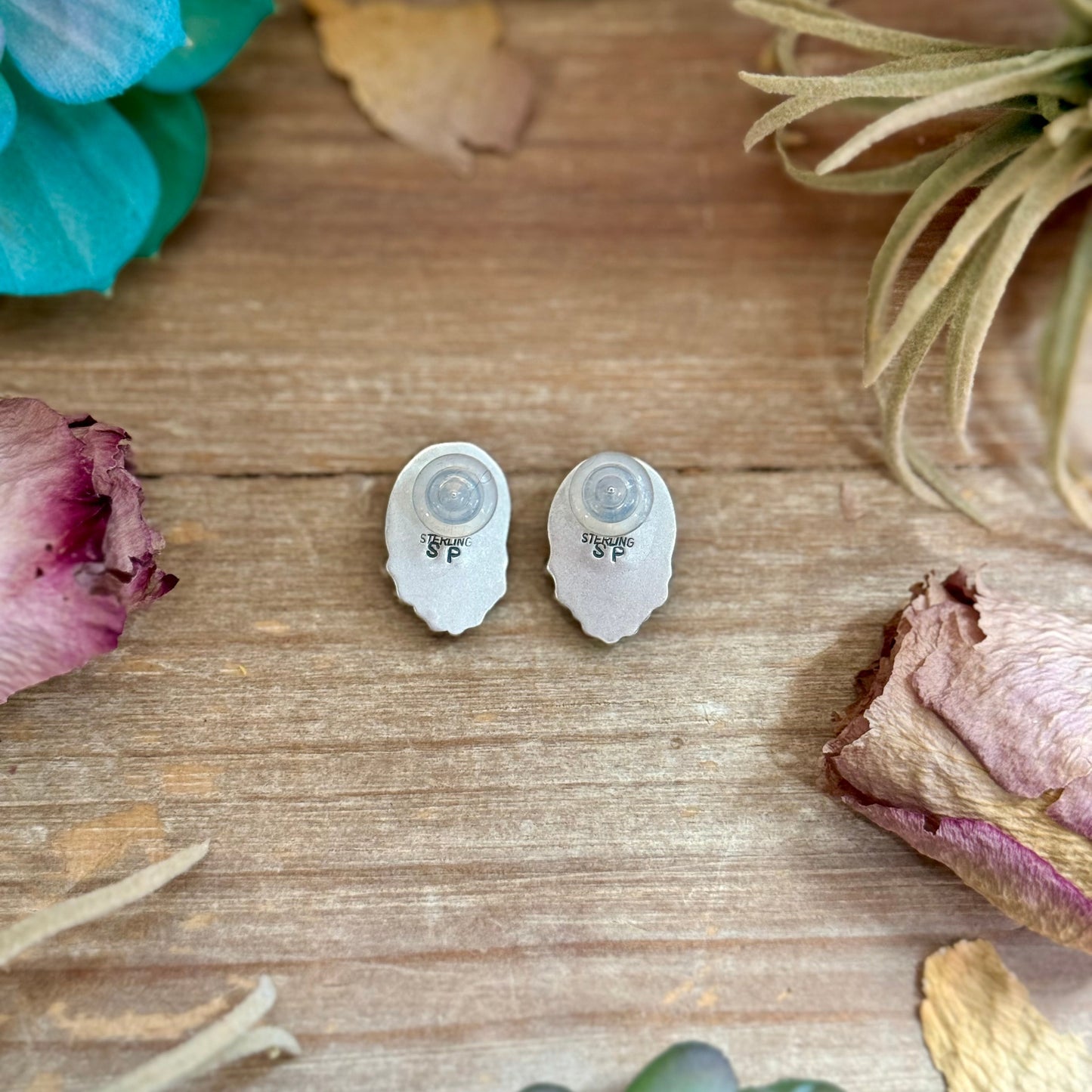 45 - Sterling Silver Kingman Turquoise Stud Earrings by Shay Pfeiffer