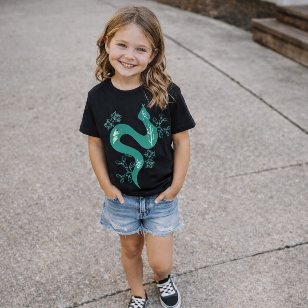 Turquoise Western Snake Graphic Shirt on Gildan Softstyle Black Shirt – Graphic Tee, Long Sleeve & Crewneck.