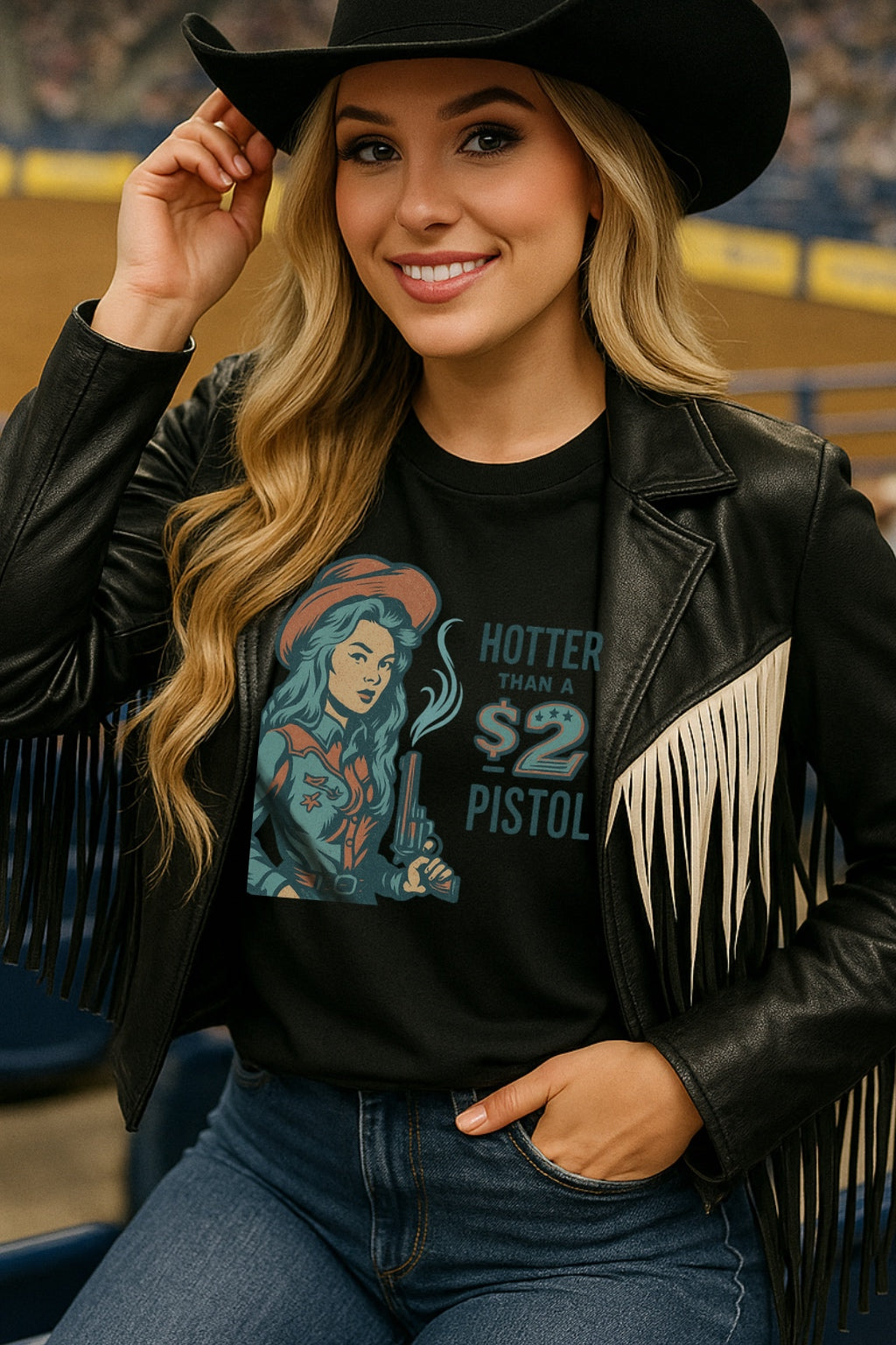 Hotter Than a $2 Pistol Cowgirl Rodeo Shirt – Graphic Tee, Long Sleeve & Crewneck