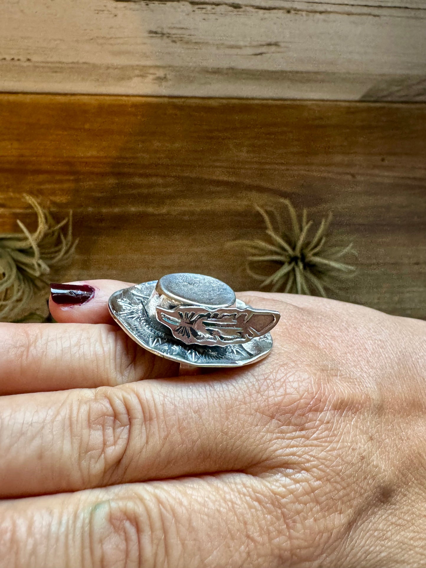 Adjustable Cowboy Hat Ring – Kingman Turquoise – Sterling Silver – Navajo Handmade by Robby Manuelito – USA