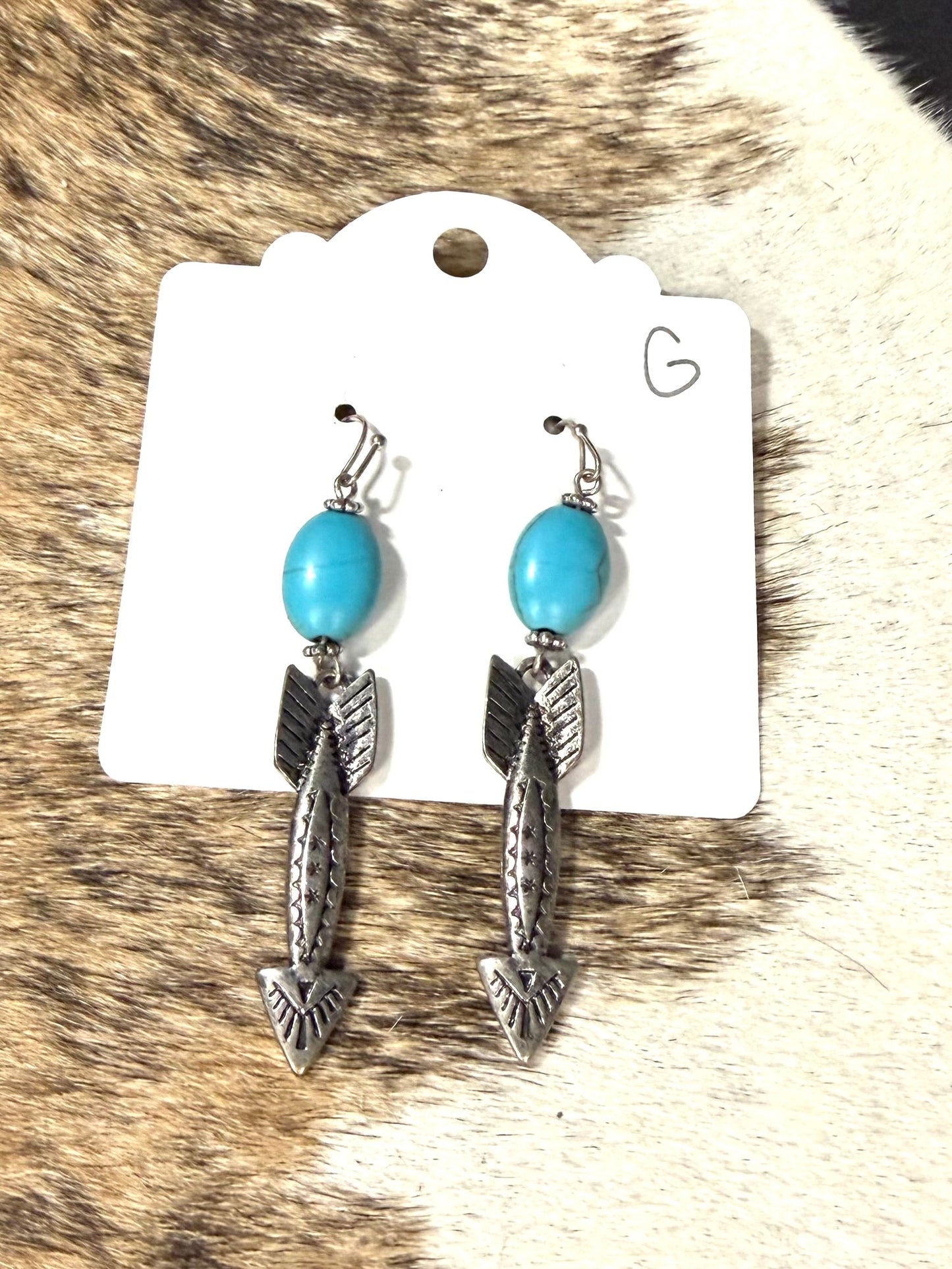 Faux Turquoise Arrow Dangle Earrings – Silver Western Boho Statement Earrings