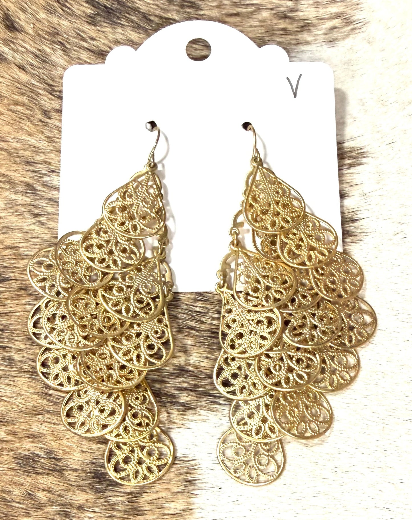 Gold Filigree Chandelier Statement Earrings – Lightweight Boho Western Dangle Earrings