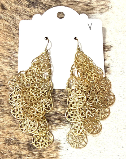 Gold Filigree Chandelier Statement Earrings – Lightweight Boho Western Dangle Earrings