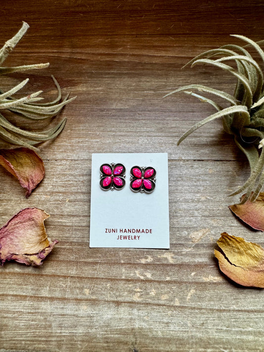 Zuni Stud Earrings – Pink Opal & Sterling Silver
