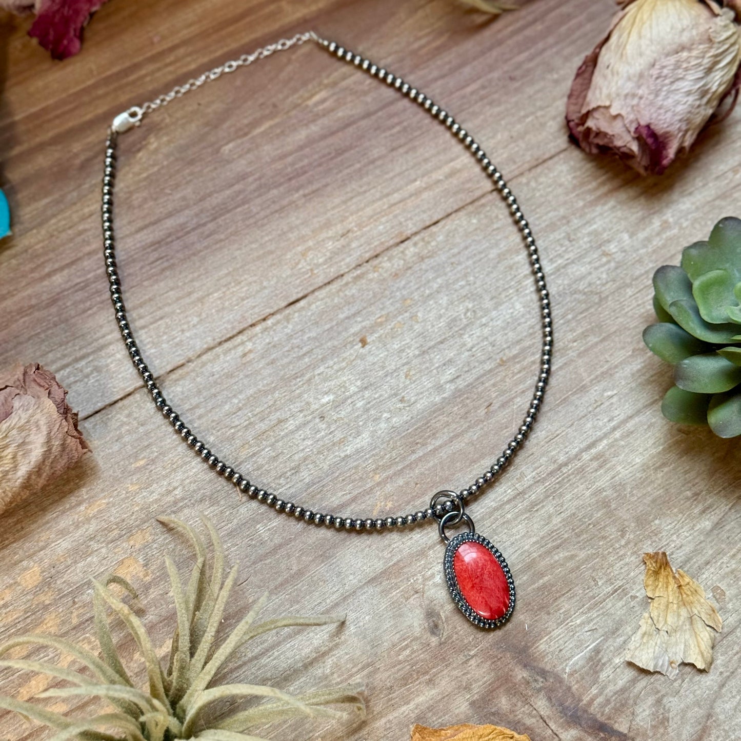 ***FREE Sterling Silver Pearl Necklace + MJ Oval Red Spiny Oyster Pendant