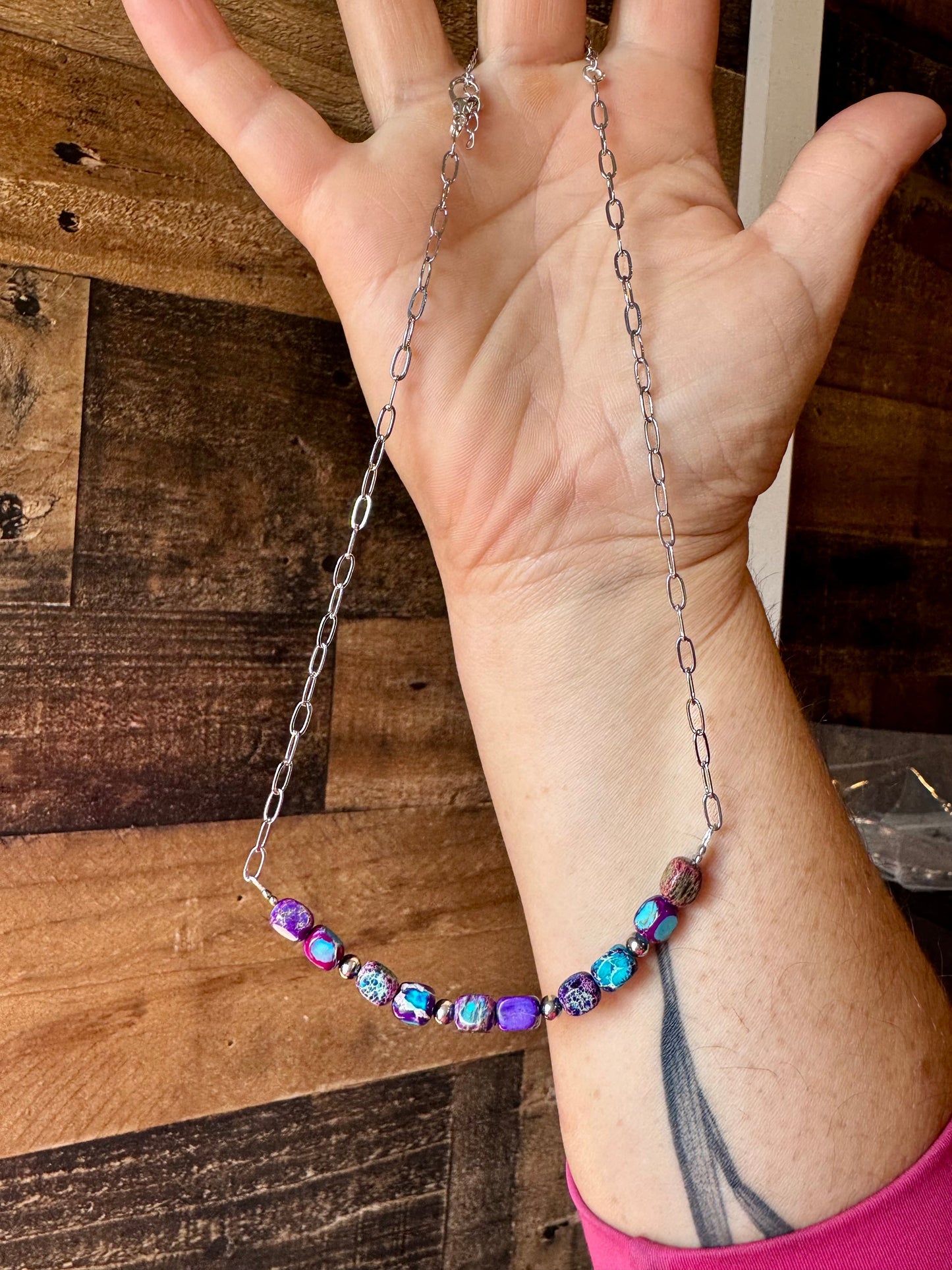 16 inch chain choker and Verascite sea sediment and sterling silver purple