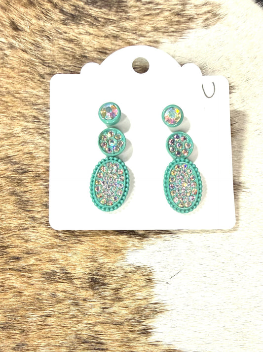 Turquoise AB Rhinestone Stud Earring Set (3 Pairs) – Sparkly Western Boutique Studs