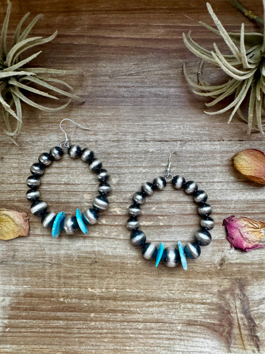 Hoops Earrings - American Rodeo Collection - Sterling Silver Pearls & Turquoise