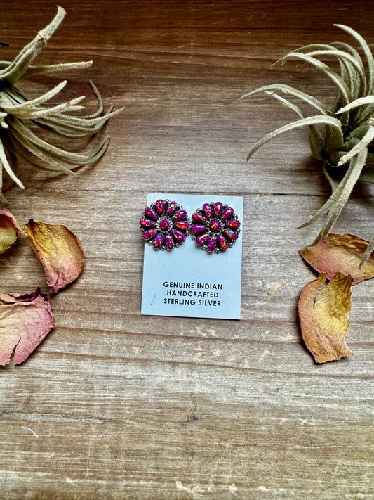 Cluster Earrings – Dark Pink Opal & Sterling Silver