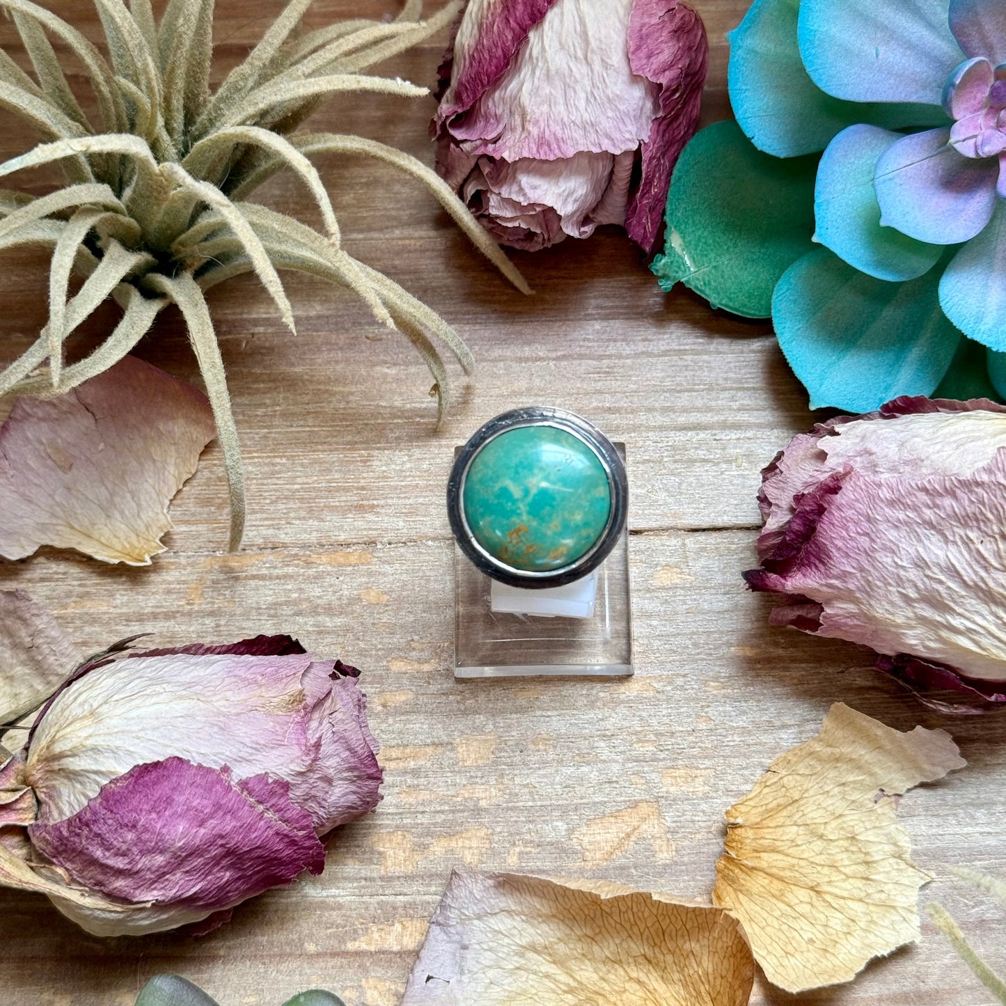 6 1/2 ring MJ round - green turquoise made in the house silversmith
