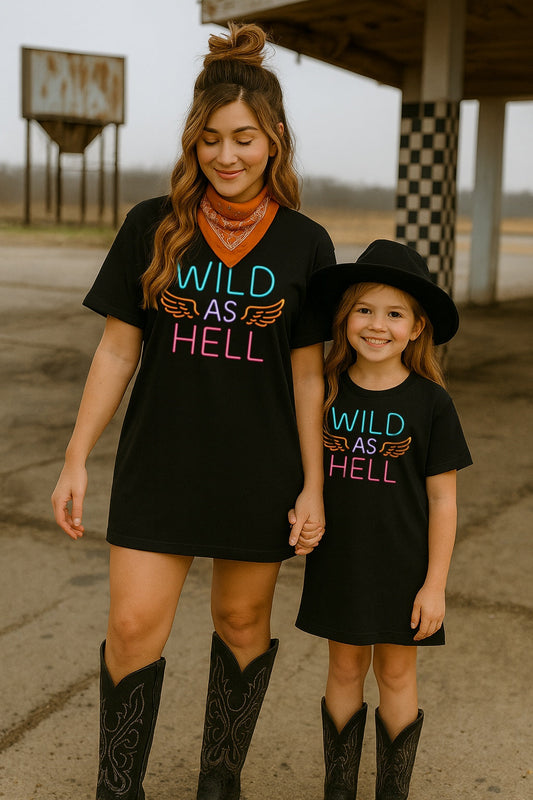 Wild As Hell Neon Wings Kids–Adult Sizes Shirt – Graphic Tee, Long Sleeve & Crewneck