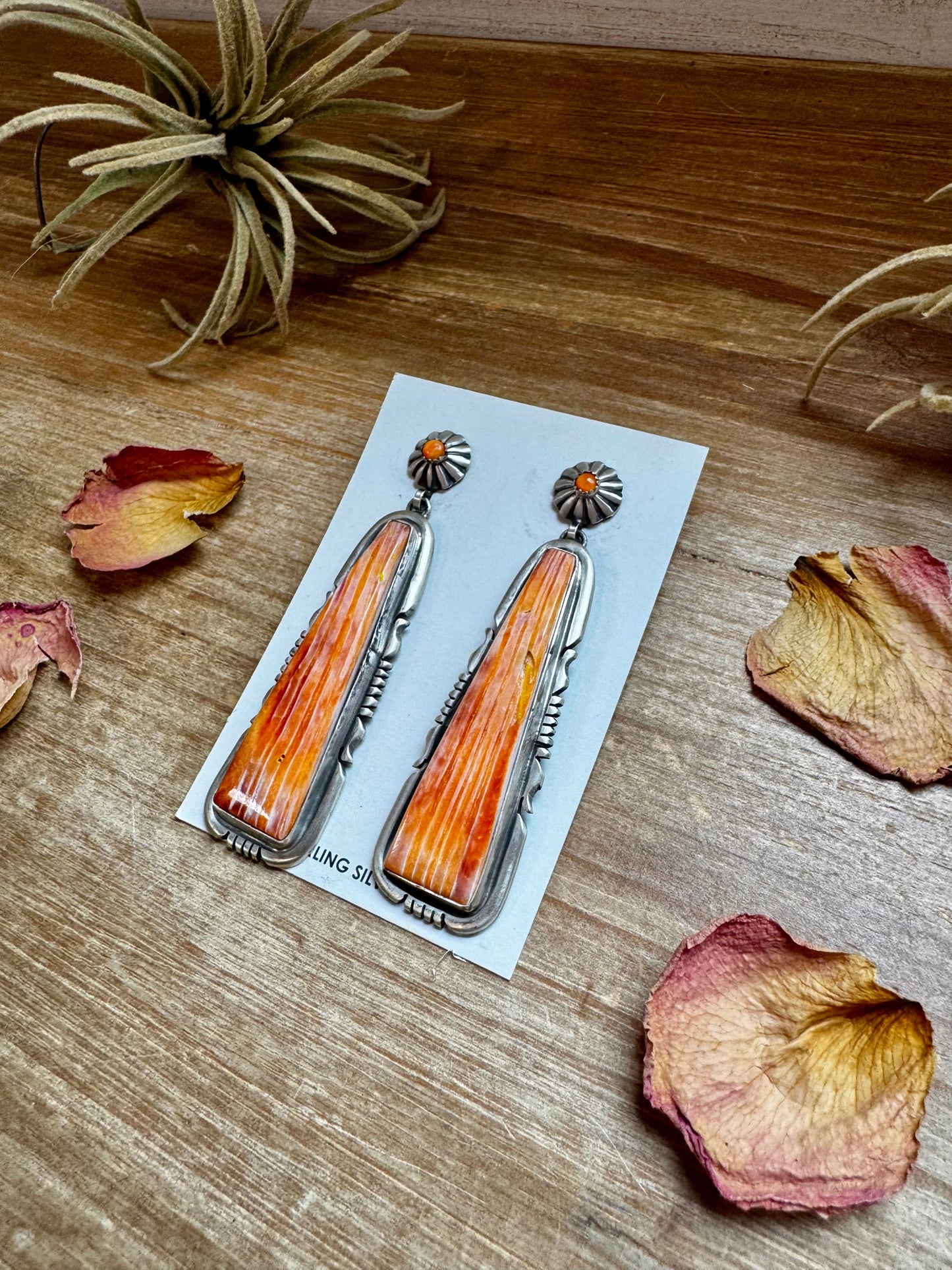 3-Inch Orange Spiny Oyster Dangle Earrings – Native Made by Jon McCray