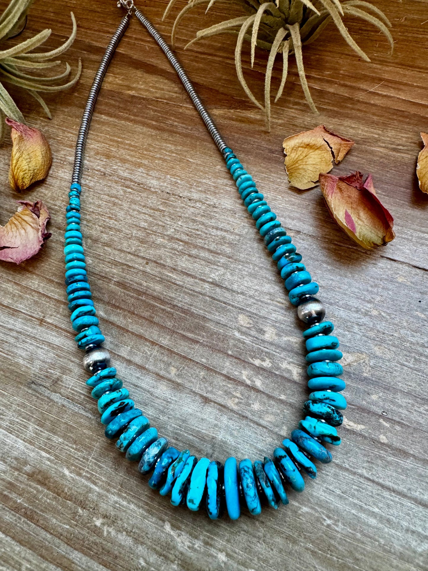 22-Inch Graduated Deep Turquoise Necklace with Sterling Accents