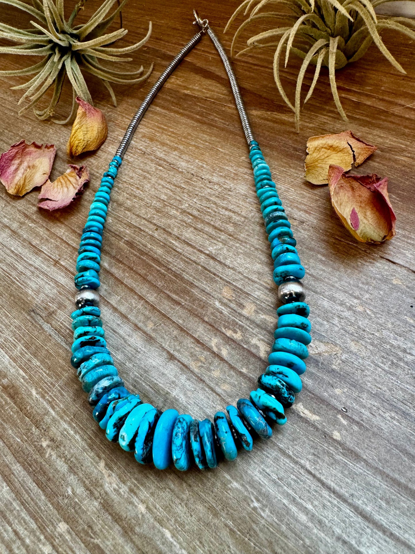 22-Inch Graduated Deep Turquoise Necklace with Sterling Accents