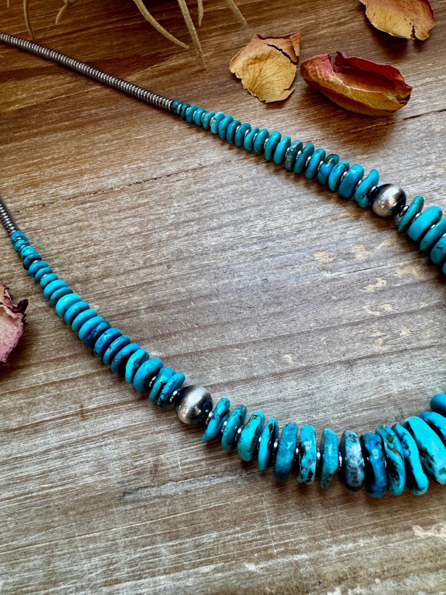 22-Inch Graduated Deep Turquoise Necklace with Sterling Accents