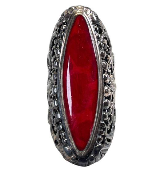 Sterling Silver Red Jasper chunky Statement Ring size 6.75