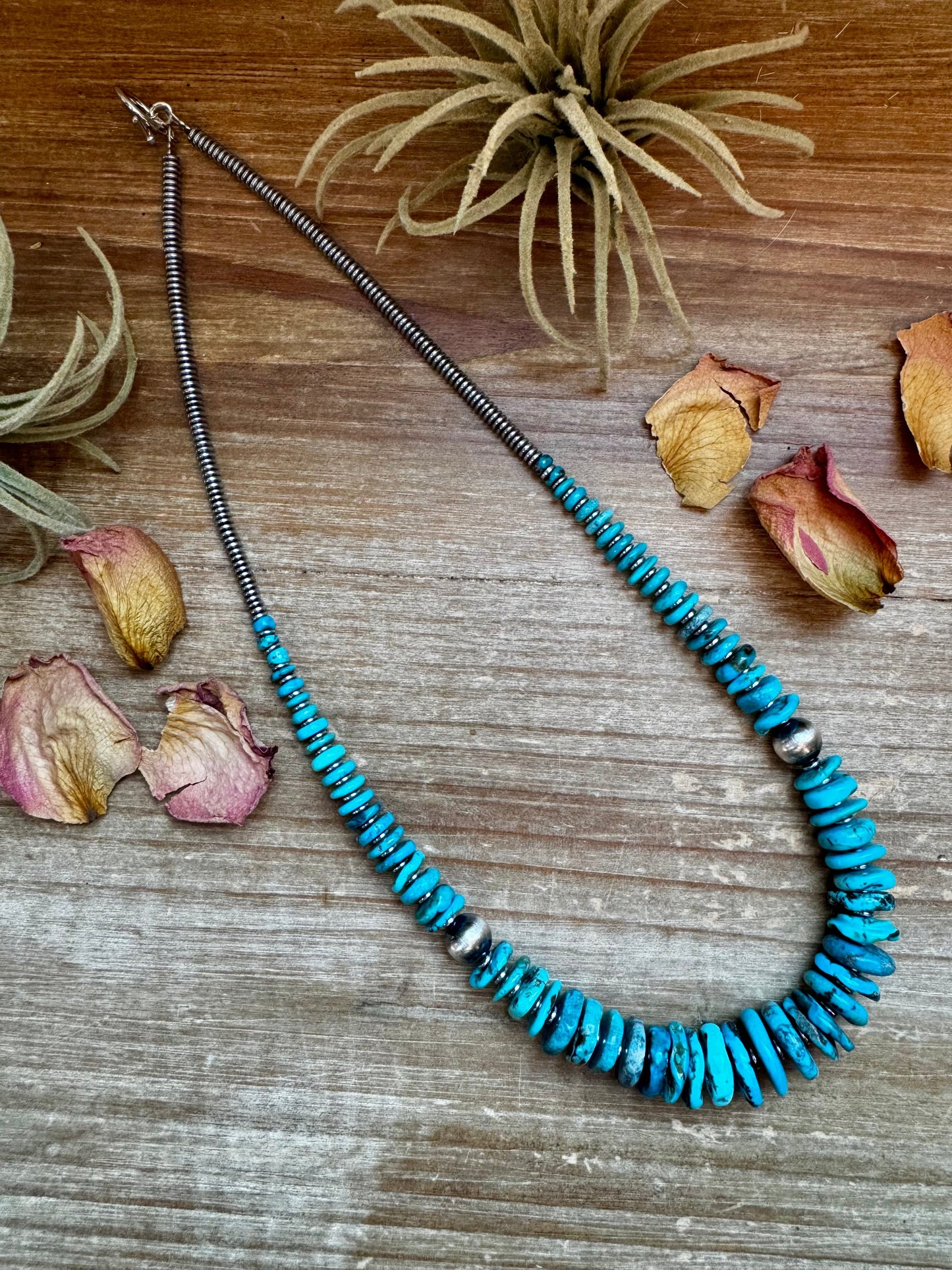 22-Inch Graduated Deep Turquoise Necklace with Sterling Accents