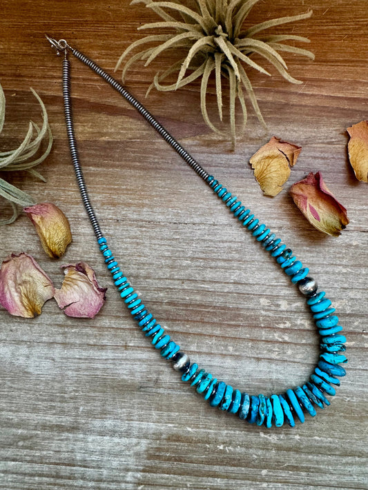 22-Inch Graduated Deep Turquoise Necklace with Sterling Accents