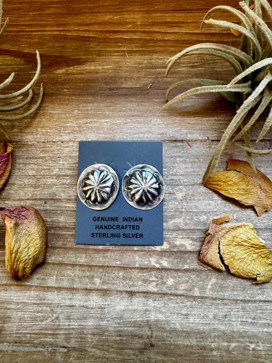 Stamped Sterling Silver Concho Earrings – Unique, Handmade, & USA Made