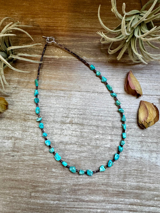 19" Turquoise and Shell Necklace – Bright Natural Stones